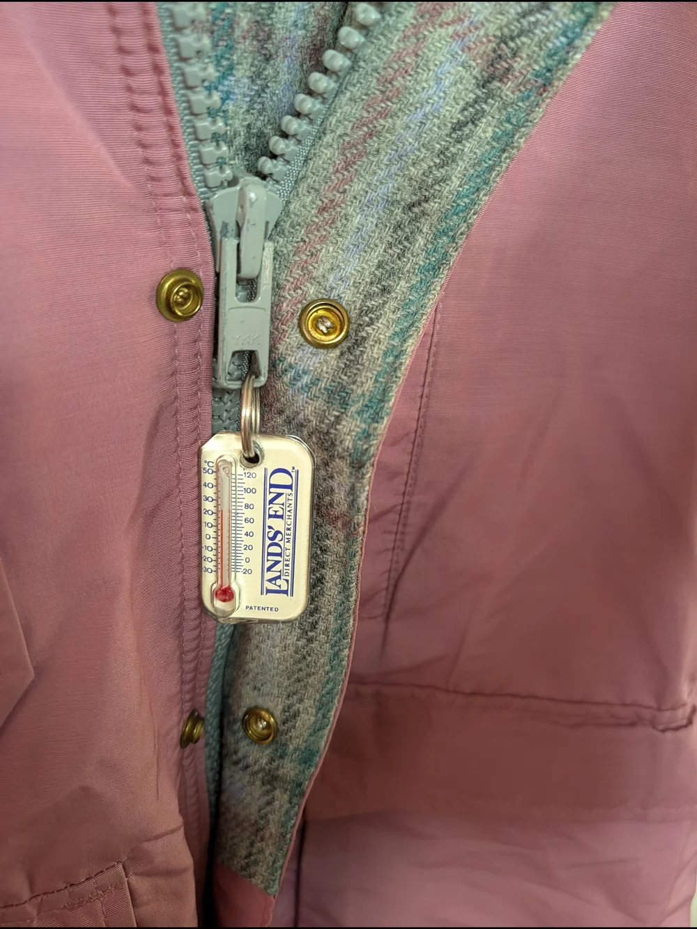 Vintage Lands' End Parka Mauve Pink Plaid Wool Lined Hooded Jacket M